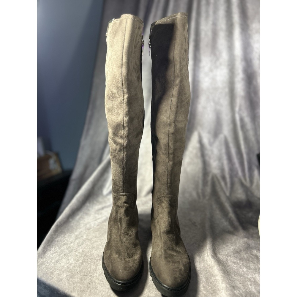 Marc Fisher Knee High Riding Boots Brown Stretch Back Round Toe Women's 8.5